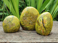 Polished Green Opal Standing Free Forms x 3 From Betroka, Madagascar