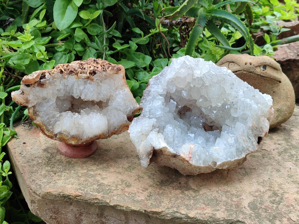 Natural Zululand Agate Geodes with Quartz Crystal Centres x 2 From Jozini, KwaZulu-Natal, South Africa
