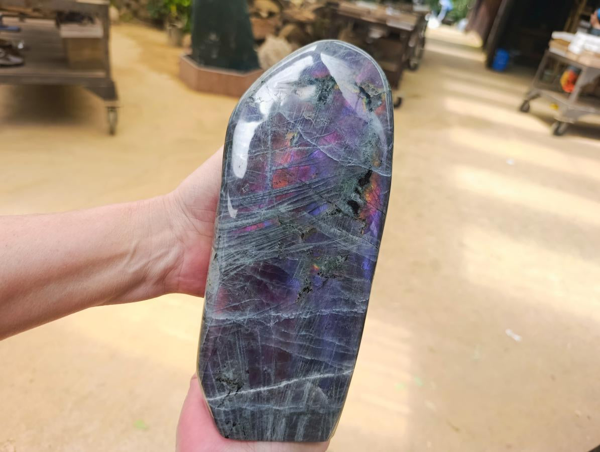 Polished Large Purple Sunset Labradorite Standing Free Form Display Piece x 1 From Tulear, Madagascar