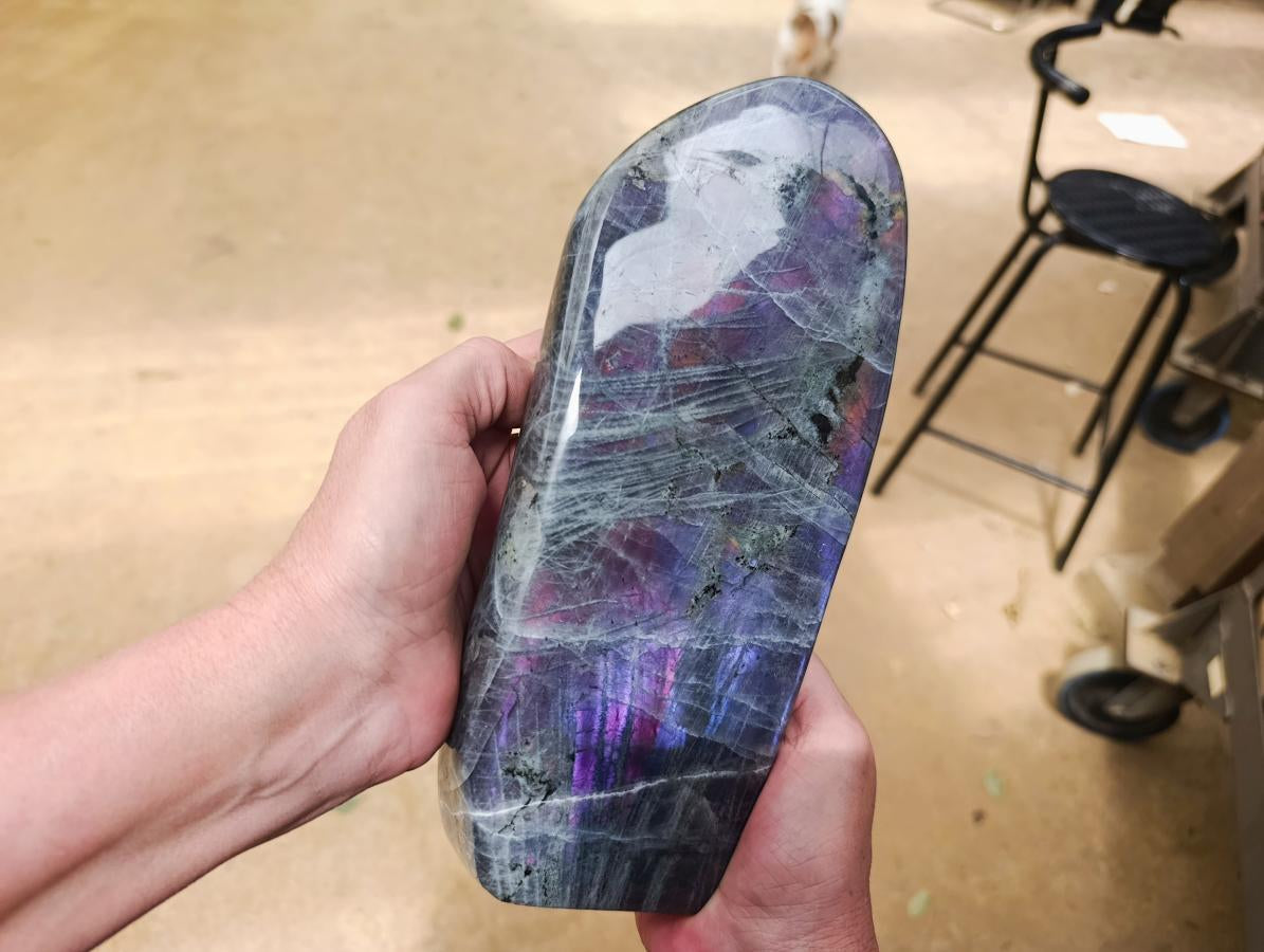Polished Large Purple Sunset Labradorite Standing Free Form Display Piece x 1 From Tulear, Madagascar