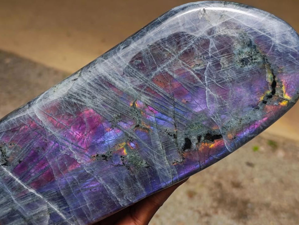 Polished Large Purple Sunset Labradorite Standing Free Form Display Piece x 1 From Tulear, Madagascar