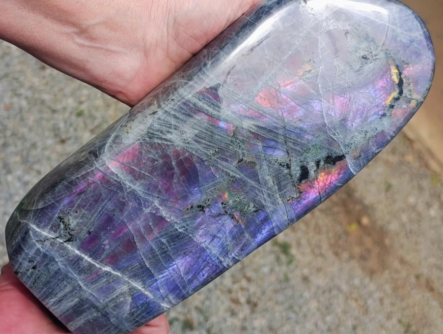 Polished Large Purple Sunset Labradorite Standing Free Form Display Piece x 1 From Tulear, Madagascar