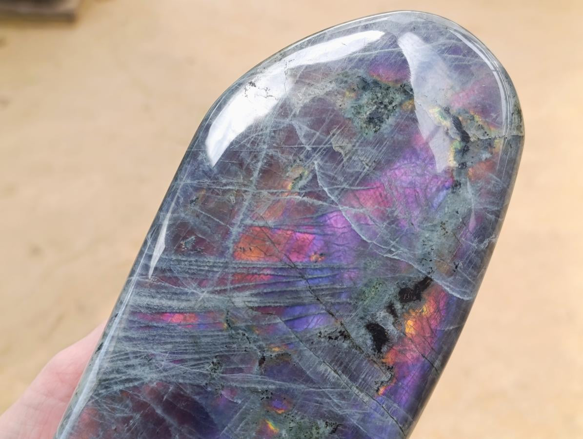 Polished Large Purple Sunset Labradorite Standing Free Form Display Piece x 1 From Tulear, Madagascar