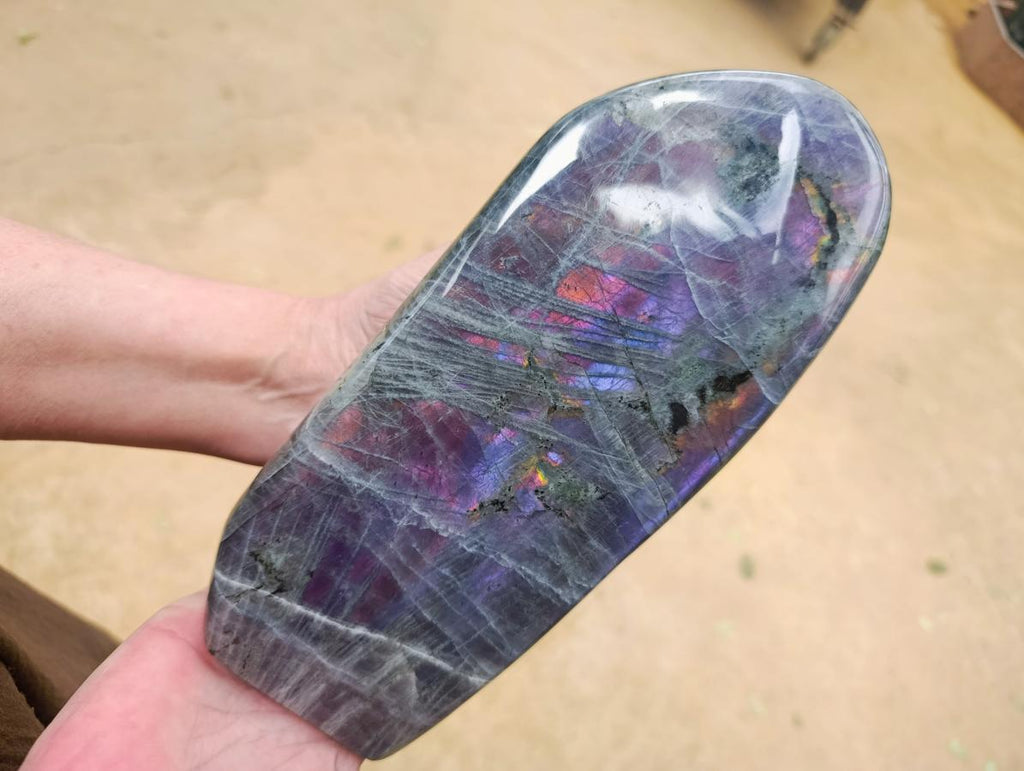 Polished Large Purple Sunset Labradorite Standing Free Form Display Piece x 1 From Tulear, Madagascar