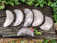 Polished Gemmy Rose Quartz Crescent Moons x 6 From Madagascar