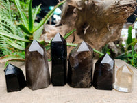 Polished Smokey Window Quartz Crystals x 6 From Madagascar