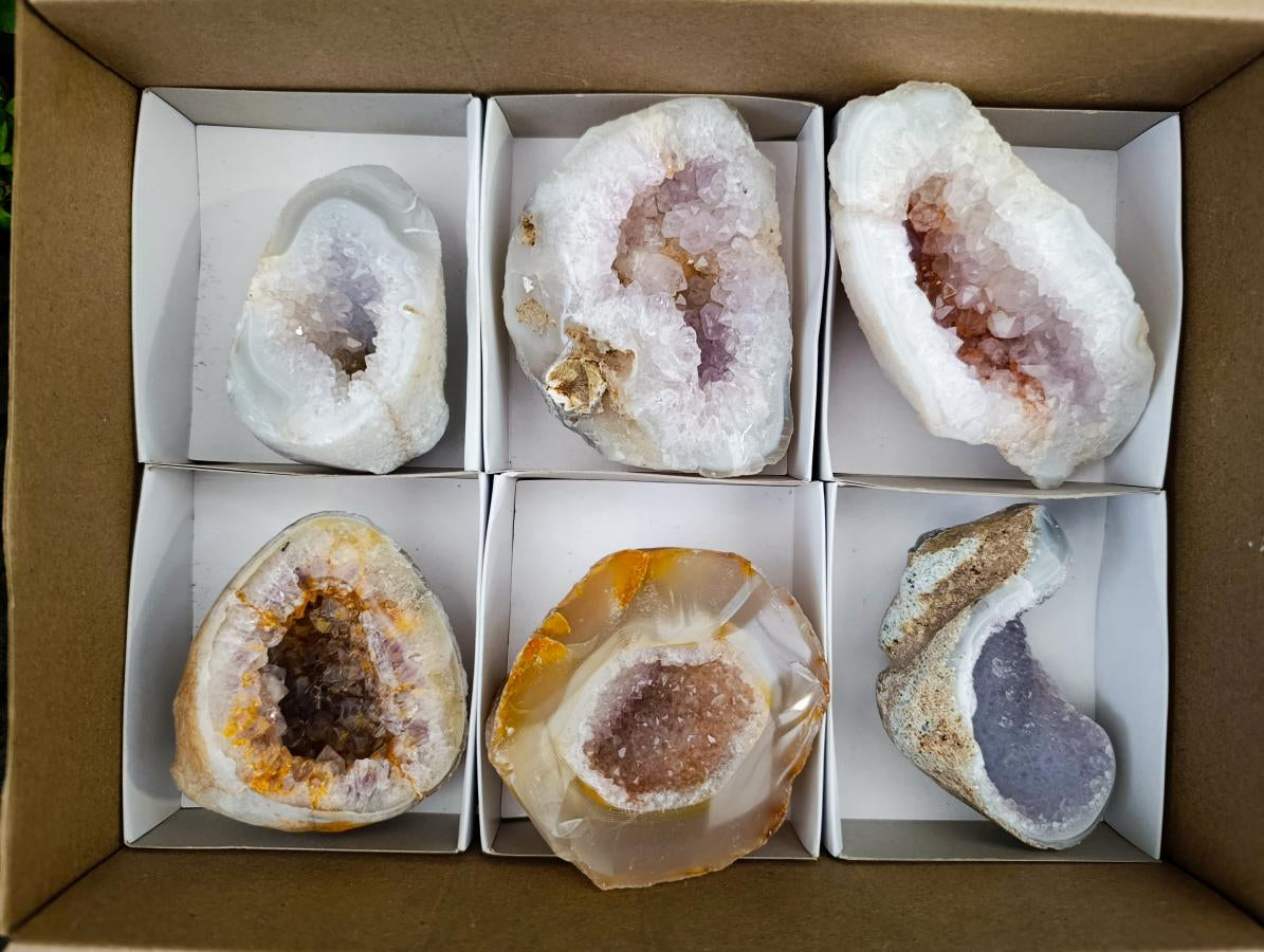 Polished Amethyst Agate Geodes x 6 From Maintirano, Madagascar