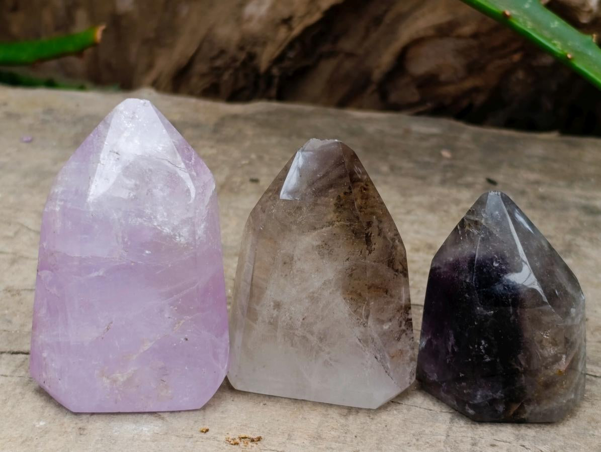 Polished Smokey Amethyst Window Crystals x 12 From Akansobe, Madagascar