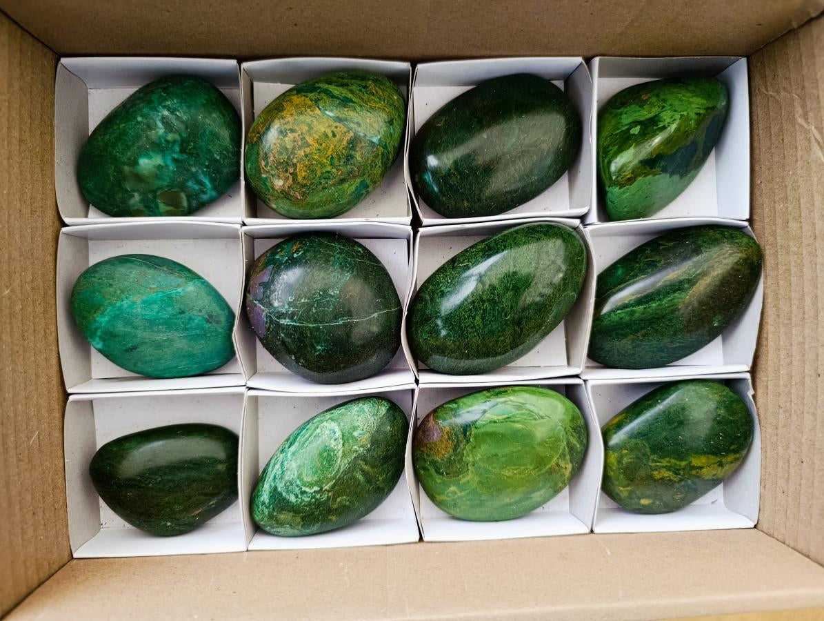 Polished Verdite Palm Stones x 12 From Zimbabwe