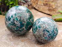 Polished Emerald Mica 'Mutokolite' Spheres x 2 From Mutoko, Zimbabwe
