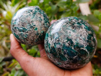 Polished Emerald Mica 'Mutokolite' Spheres x 2 From Mutoko, Zimbabwe