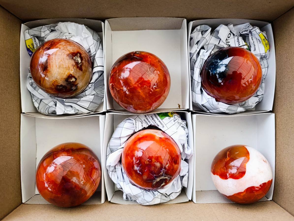 Polished Carnelian Agate Gemstone Spheres x 6 From Madagascar