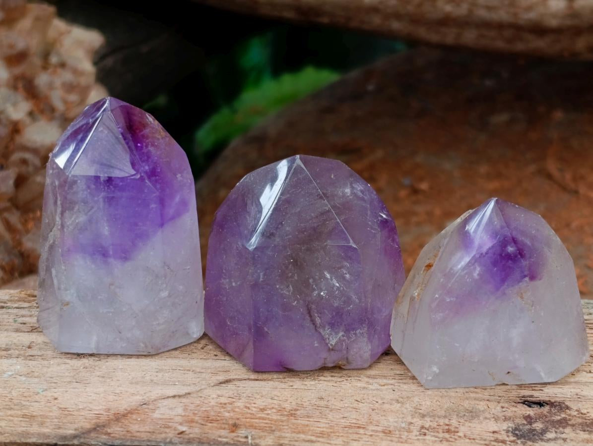 Polished Window Amethyst Crystals x 12 From Akansobe, Madagascar