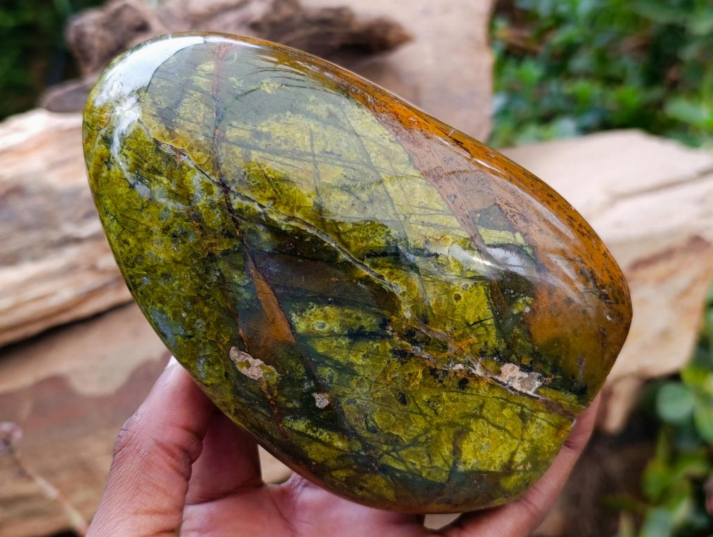 Polished Green Opal Standing Free Forms x 2 From Betroka, Madagascar