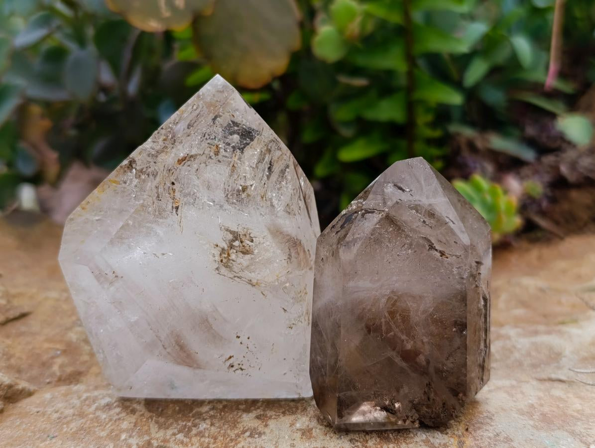 Polished Smokey Window Quartz Crystals x 6 From Madagascar