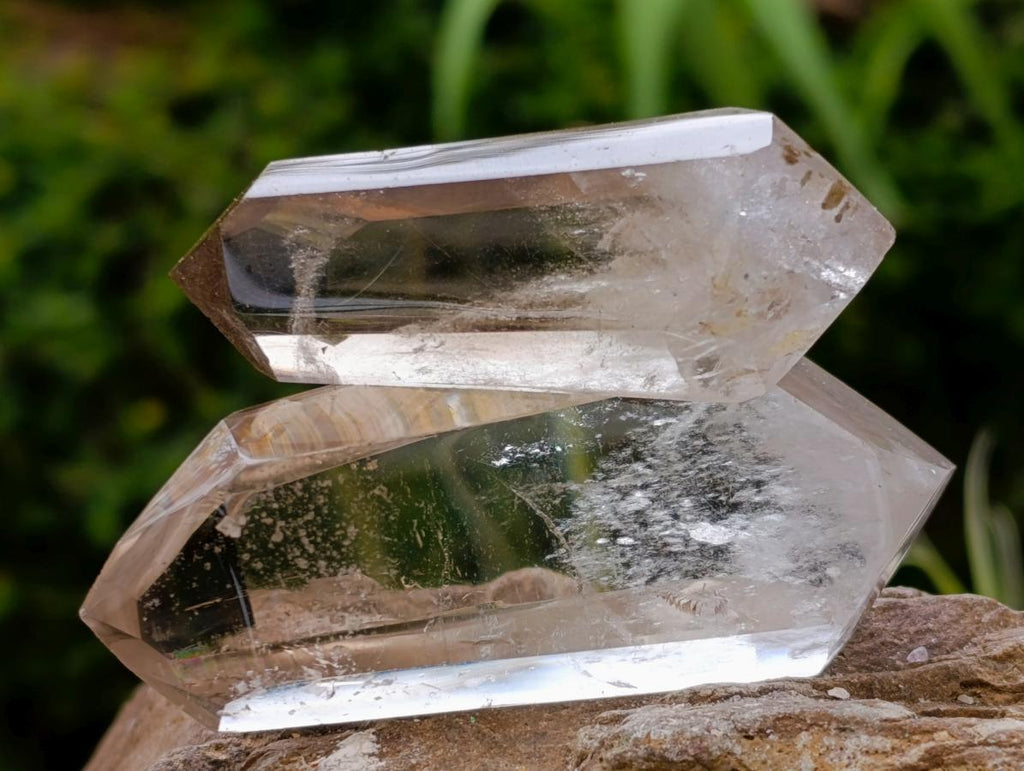 Polished Smokey Window Quartz Crystals x 6 From Madagascar