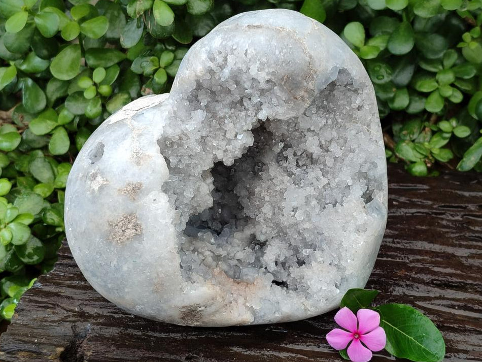 Polished Large Blue Celestite Heart Geode x 1 From Sakoany, Madagascar - Toprock Gemstones and Minerals 