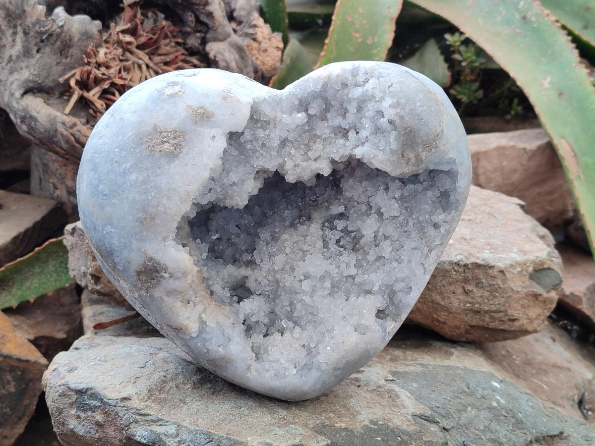 Polished Large Blue Celestite Heart Geode x 1 From Sakoany, Madagascar - Toprock Gemstones and Minerals 