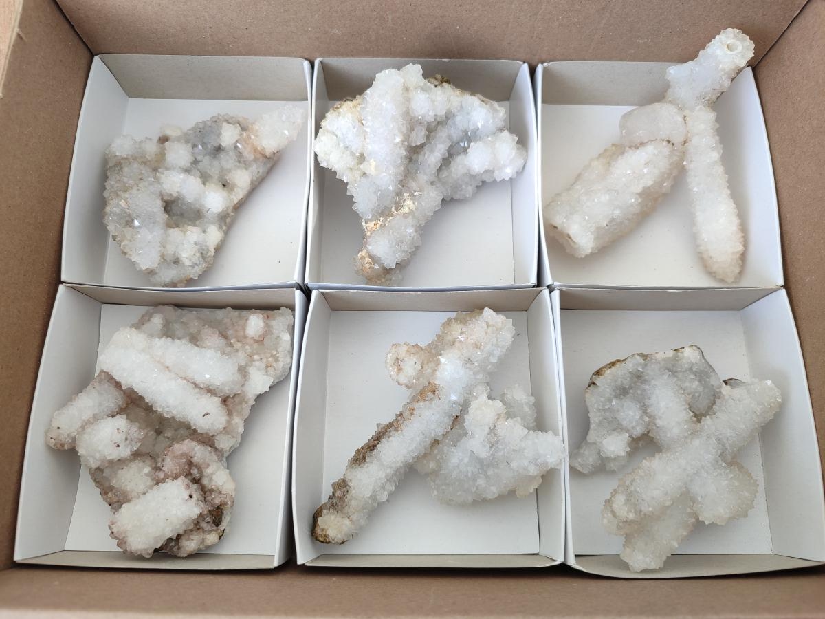 Natural Drusy Snow Finger Quartz Coated Clusters x 6 From Albert's Mountain, Lesotho