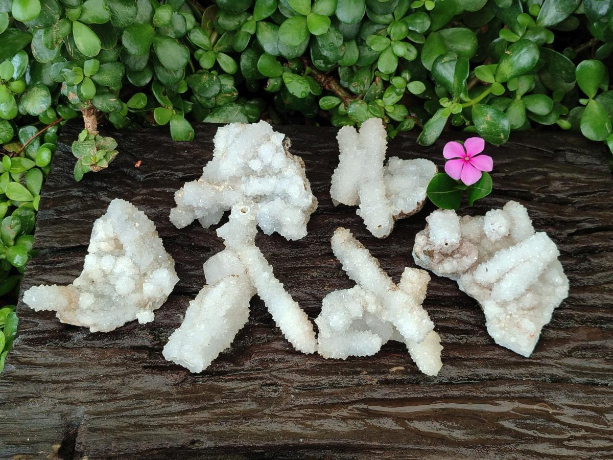 Natural Drusy Snow Finger Quartz Coated Clusters x 6 From Albert's Mountain, Lesotho