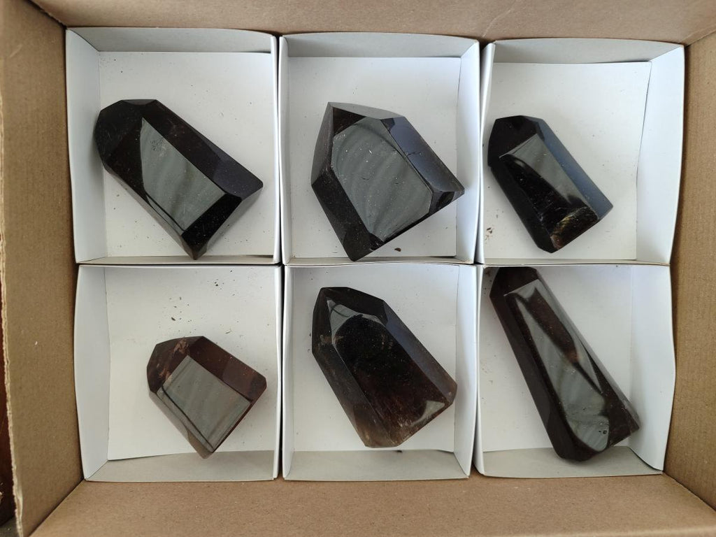 Polished Mix of Smokey Quartz Crystals x 6 From Madagascar