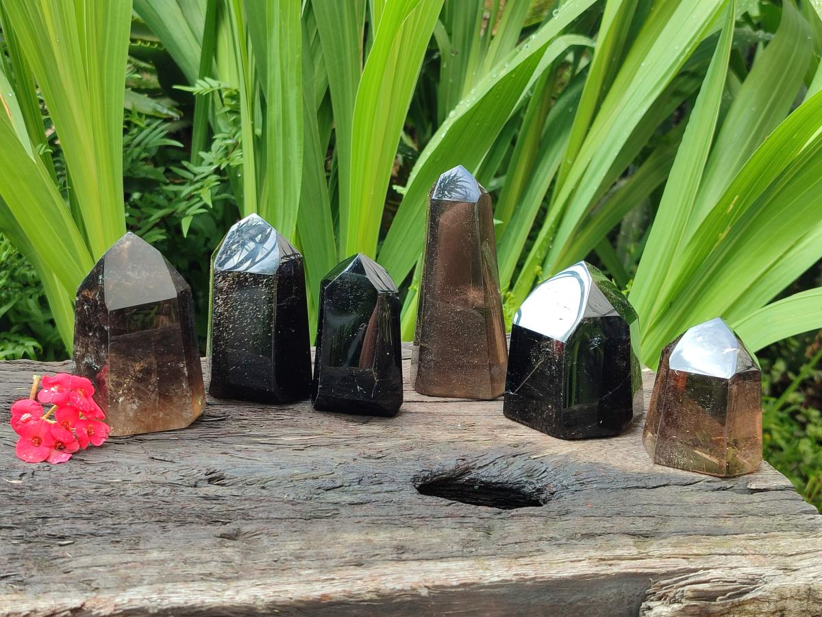 Polished Mix of Smokey Quartz Crystals x 6 From Madagascar