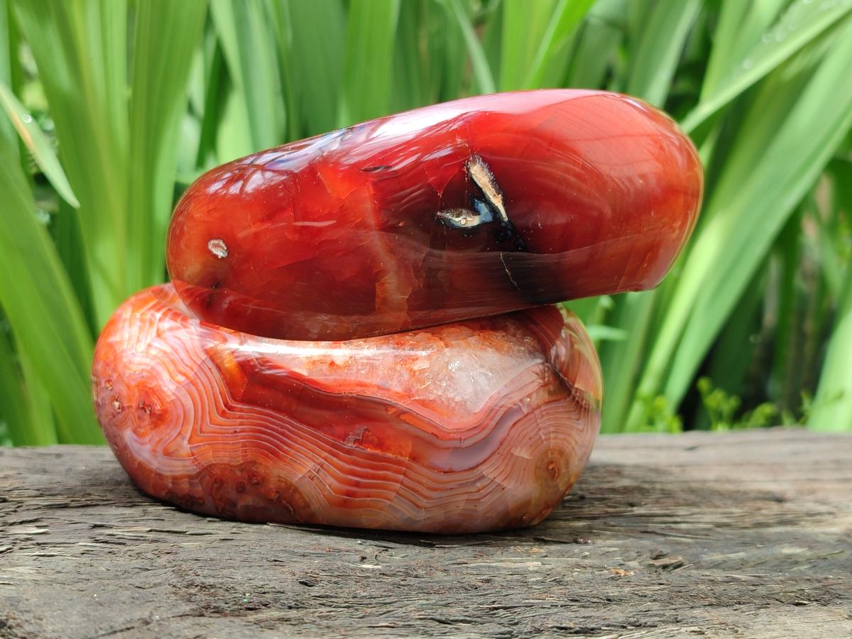Polished Large Carnelian Agate Gemstone Bowls x 2 From Madagascar