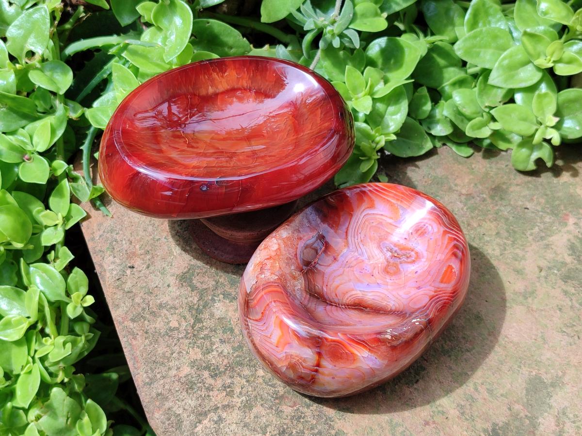 Polished Large Carnelian Agate Gemstone Bowls x 2 From Madagascar