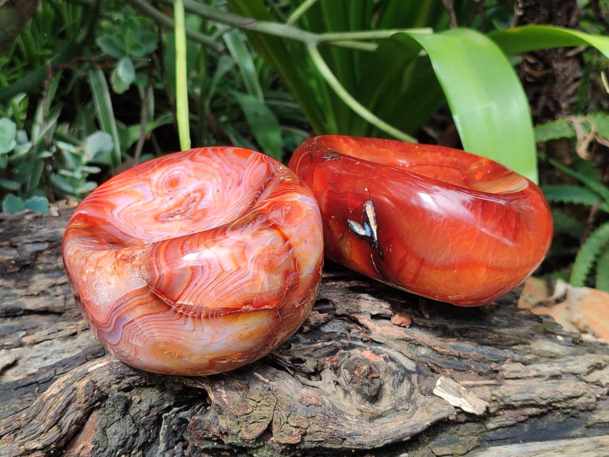 Polished Large Carnelian Agate Gemstone Bowls x 2 From Madagascar