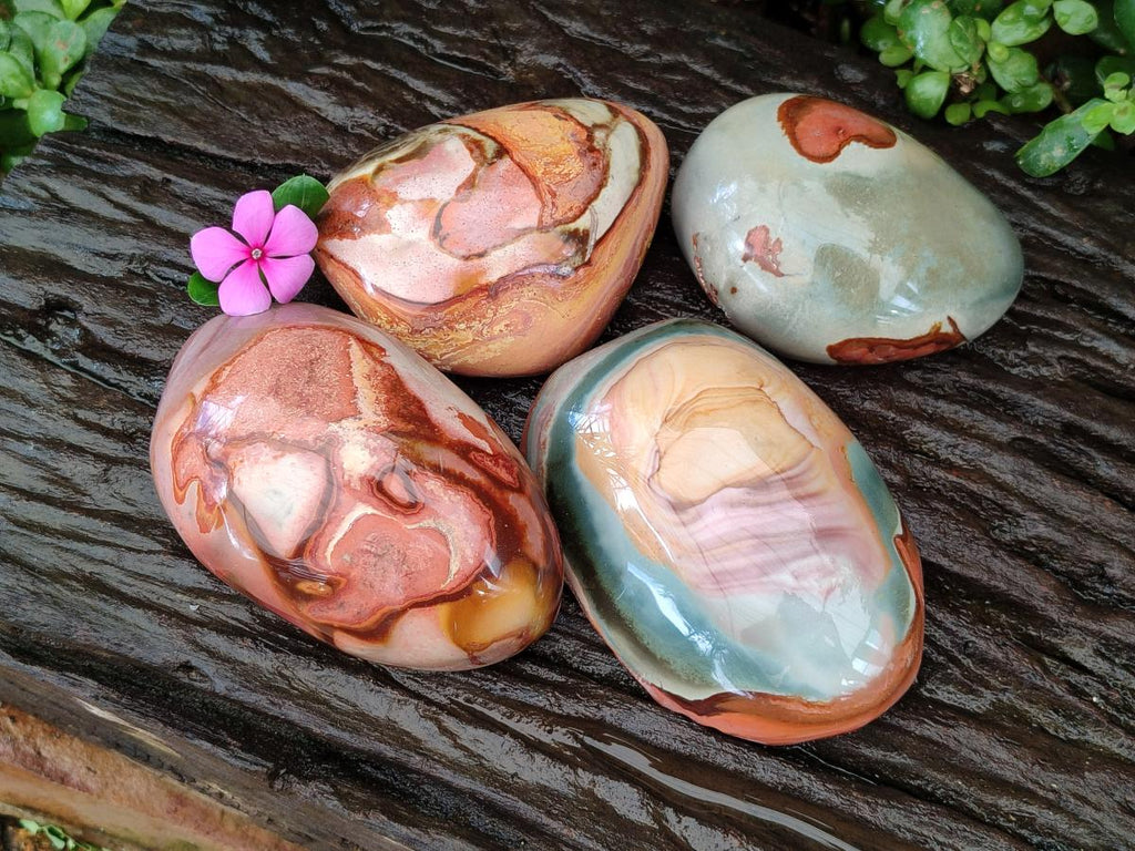Polished On One Side Polychrome Jasper Nodules x 4 From NW Coast, Madagascar