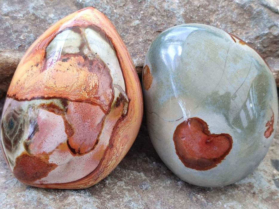 Polished On One Side Polychrome Jasper Nodules x 4 From NW Coast, Madagascar
