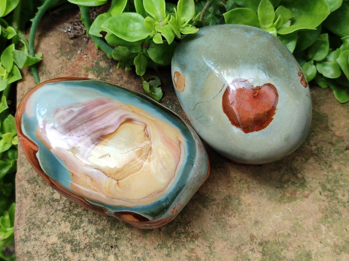 Polished On One Side Polychrome Jasper Nodules x 4 From NW Coast, Madagascar