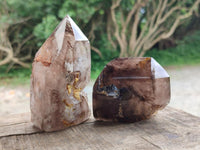 Polished Smokey Window Quartz Crystals x 3 From Madagascar