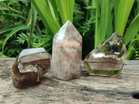 Polished Smokey Window Quartz Crystals x 3 From Madagascar