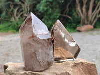 Polished Smokey Window Quartz Crystals x 3 From Madagascar