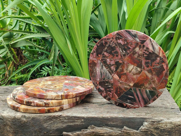 Hand Made Red Podocarpus Petrified Wood Conglomerate Plaque x 4 From Mahajanga, Madagascar