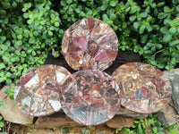 Hand Made Red Podocarpus Petrified Wood Conglomerate Plaque x 4 From Mahajanga, Madagascar