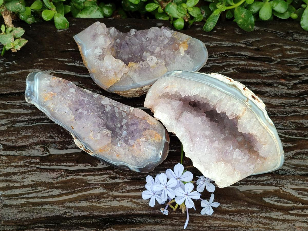 Polished Amethyst Agate Geodes x 3 From Maintirano, Madagascar