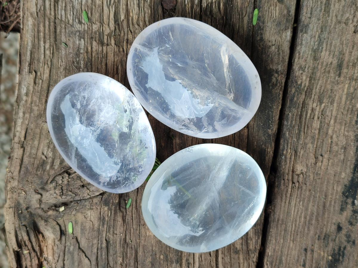 Polished Mix of Girasol and Rose Quartz Galets x 24 From Ambatondrazaka, Madagascar