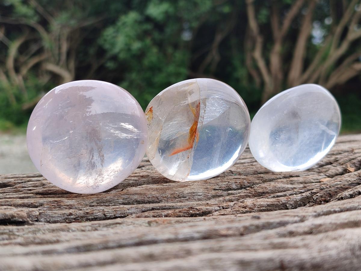 Polished Mix of Girasol and Rose Quartz Galets x 24 From Ambatondrazaka, Madagascar