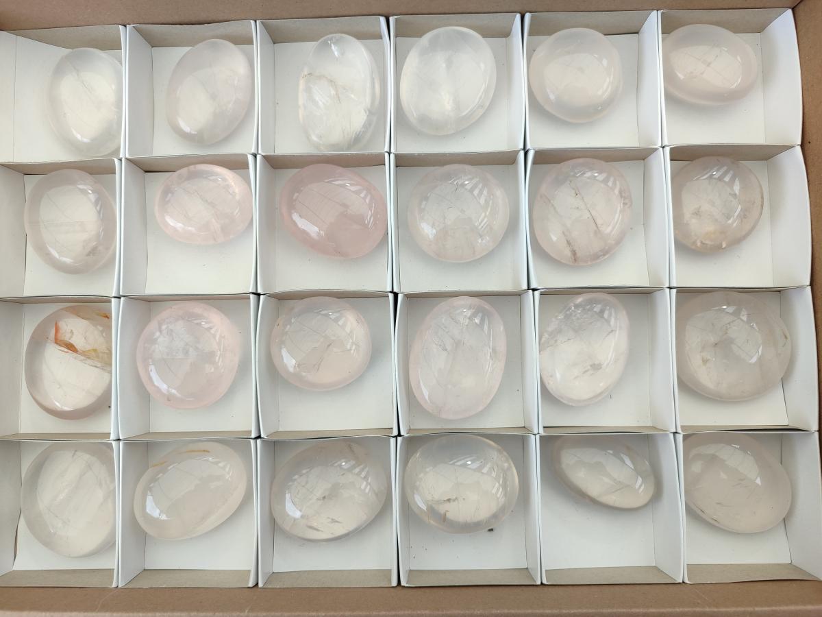 Polished Mix of Girasol and Rose Quartz Galets x 24 From Ambatondrazaka, Madagascar