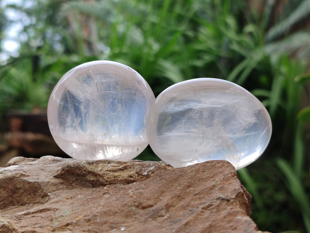 Polished Mix of Girasol and Rose Quartz Galets x 24 From Ambatondrazaka, Madagascar