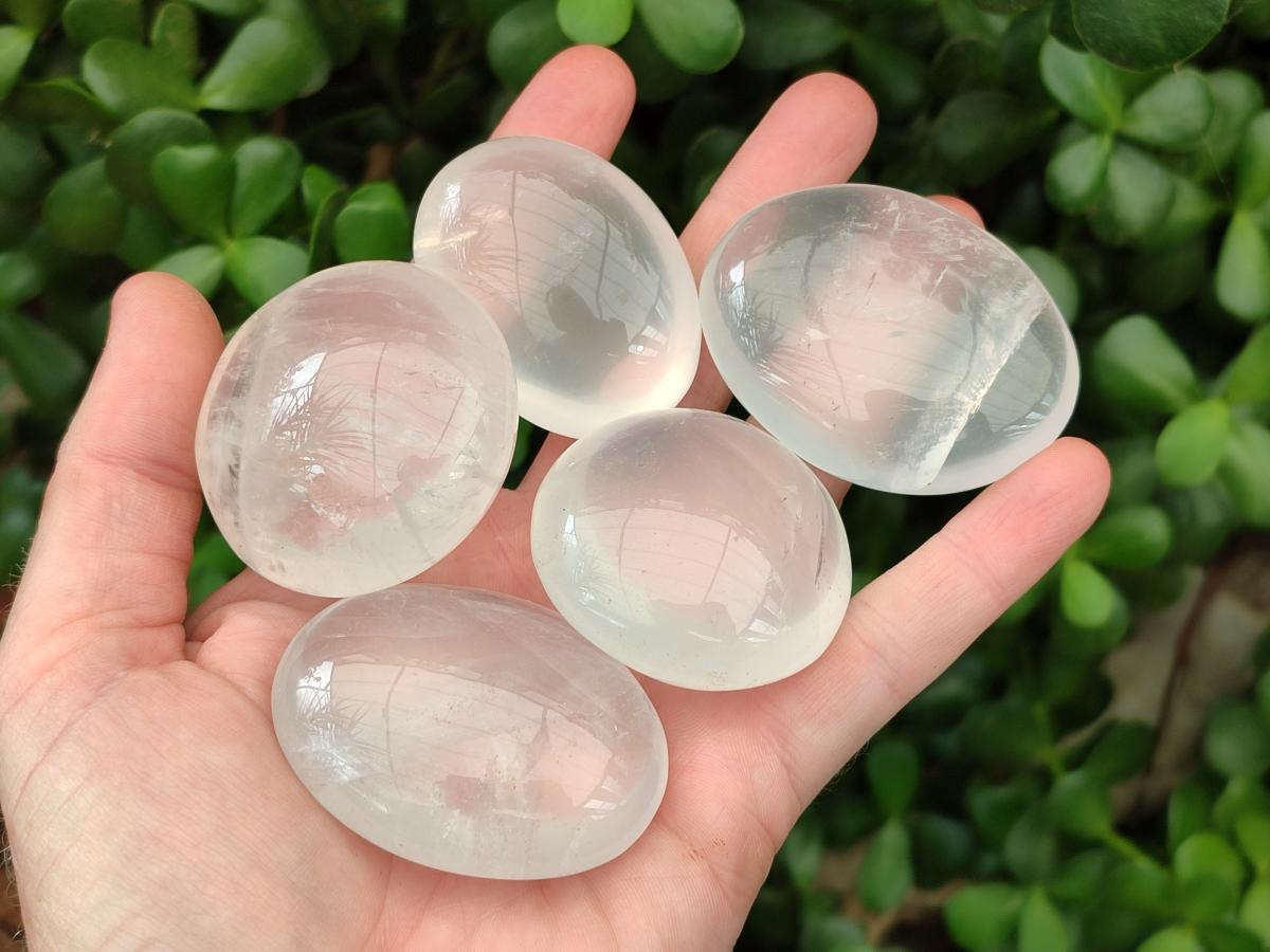 Polished Mix of Girasol and Rose Quartz Galets x 24 From Ambatondrazaka, Madagascar