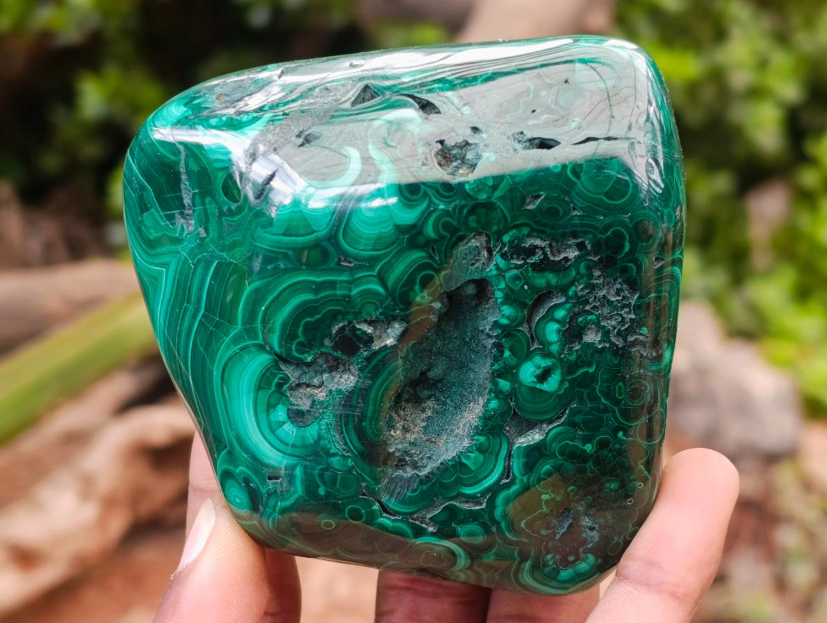 Polished Flower Banded Malachite Free Forms x 3 From Congo