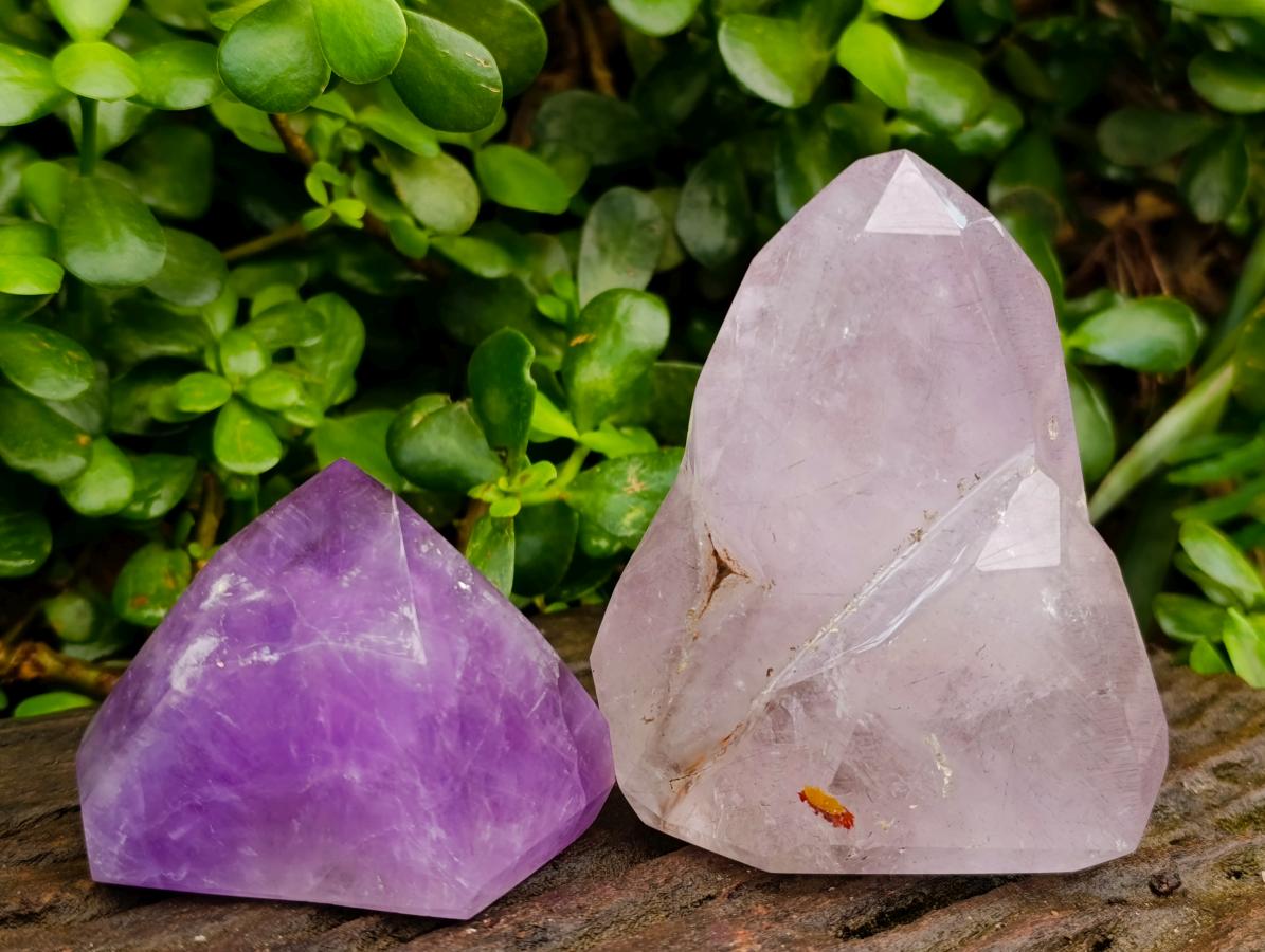 Polished Window Amethyst Crystals x 2 From Akansobe, Madagascar