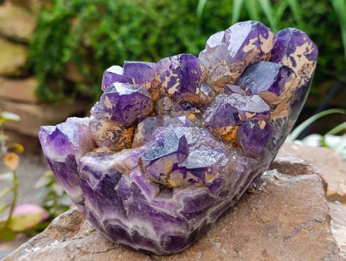 Polished Dark Purple Chevron Amethyst Clusters x 2 From Mapatizya, Zambia