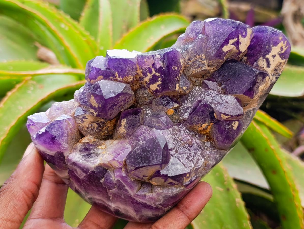 Polished Dark Purple Chevron Amethyst Clusters x 2 From Mapatizya, Zambia