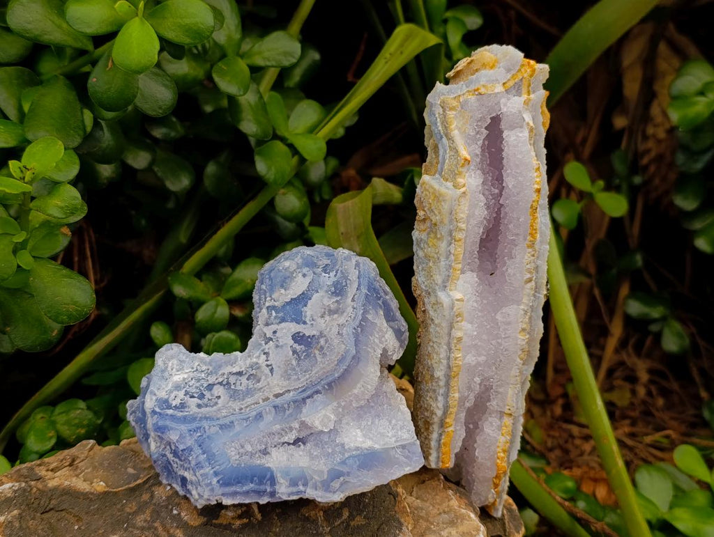 Natural Etched Blue Chalcedony Geodes x 4 From Nsanje, Malawi - Toprock Gemstones and Minerals 