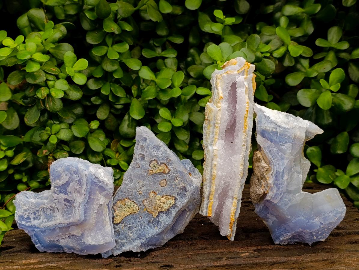 Natural Etched Blue Chalcedony Geodes x 4 From Nsanje, Malawi