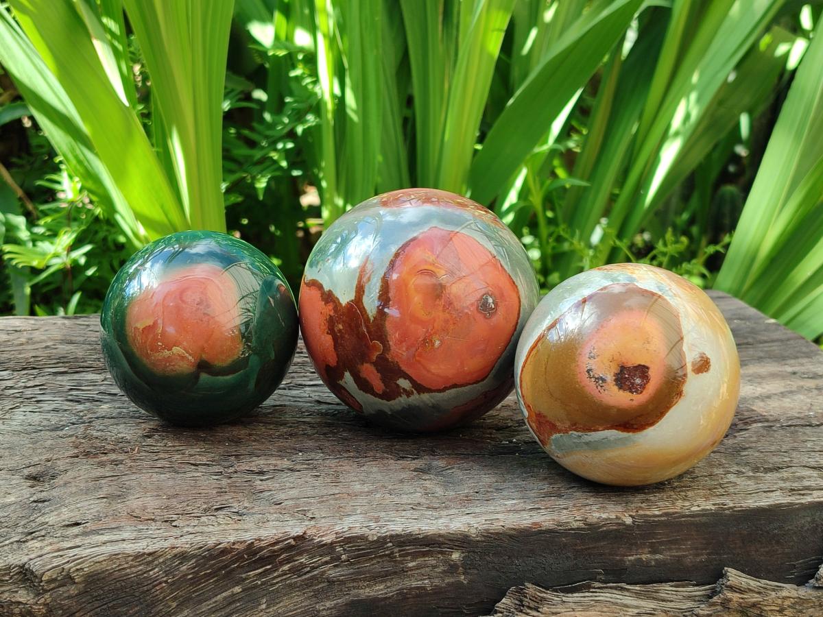 Polished Polychrome Jasper Spheres x 3 From NW Coast, Madagascar